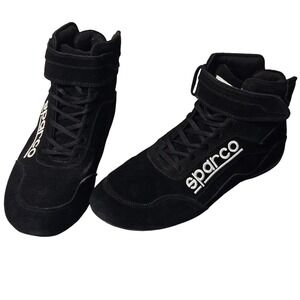 Sparco Black Suede High Top Racing Shoes Lace Up Hook Loop Men US 11